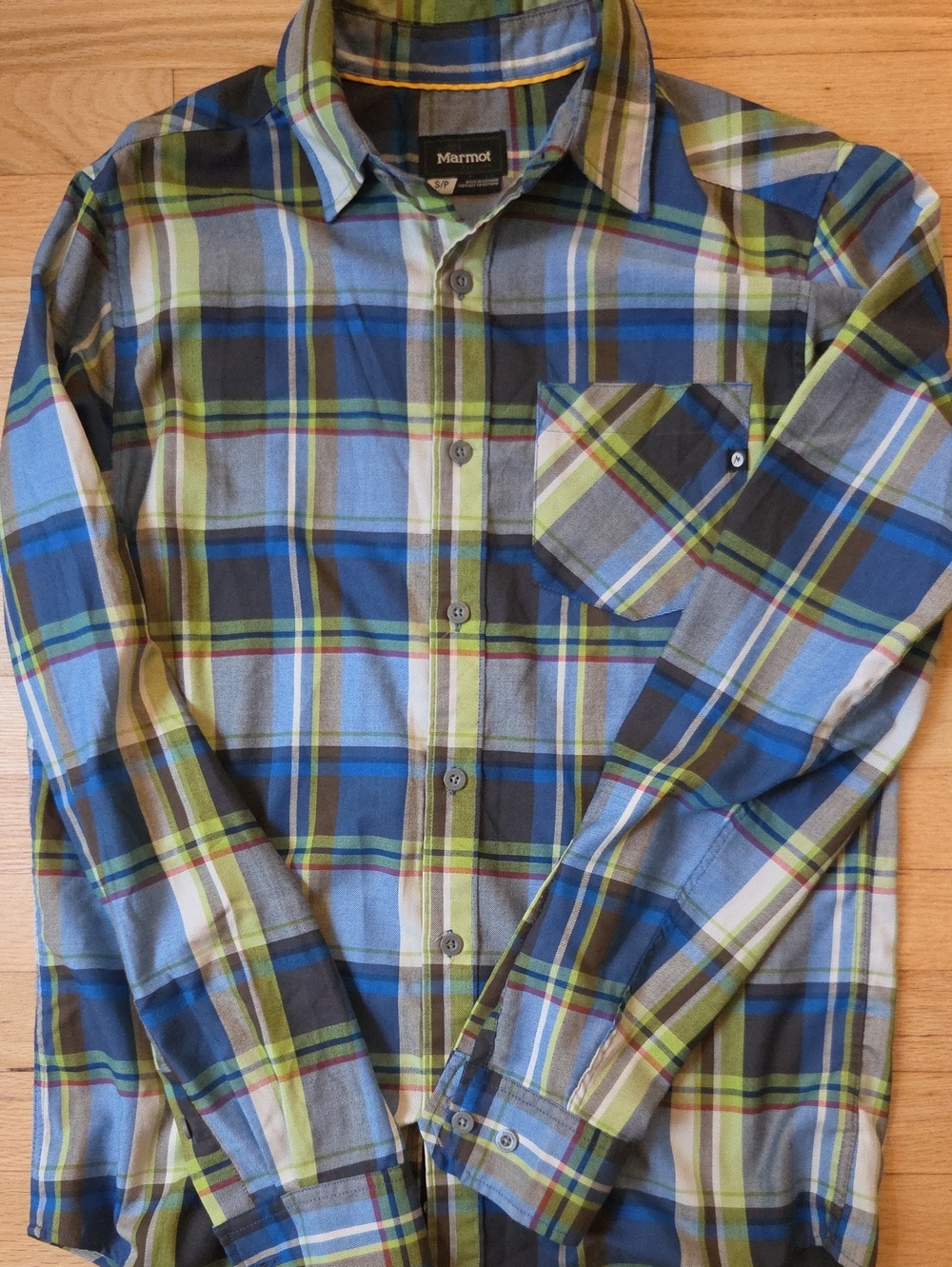 Marmot "For Life" Blue Green Plaid Long Sleeve Button Down Shirt - Men's S/P